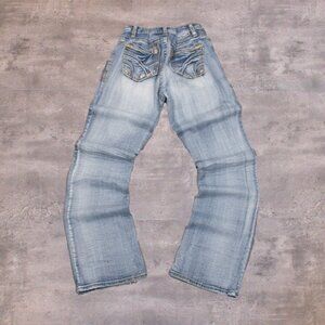 Contrast Stitch Flair Boot Cut Baggy Low Rise Glam Denim Blue Jean's Pant's